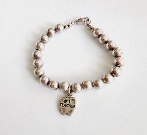 Vintage Sterling Silver  BALL BEADED CHAIN BRACELET  Apple charm